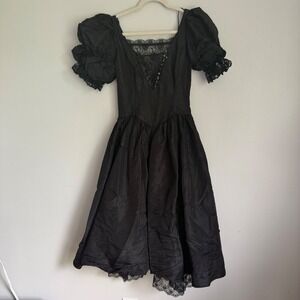 Vintage Gunne Sax Jessica McClintock Black Lace Sequin Puff Sleeve Dress Size 9